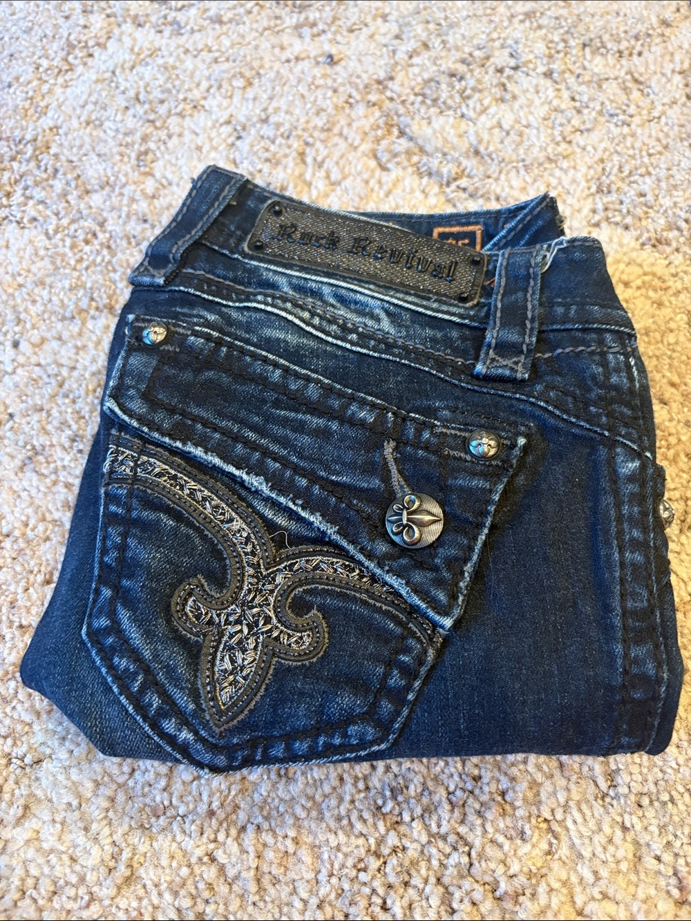Rock Revival Women's Dark Blue Embroidered Boot Cut Jeans